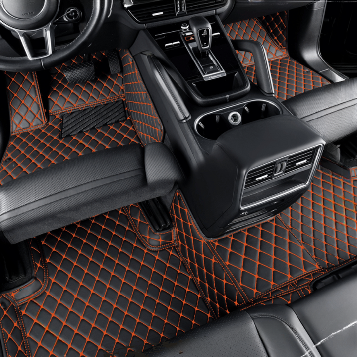 BLACK CAR MATS WITH ORANGE STITCHING